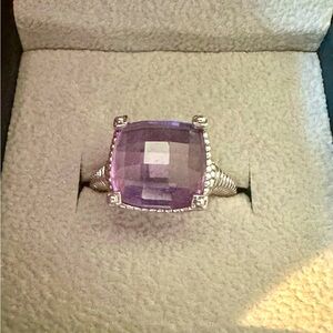 Judith Ripka purple crystal SS cushion ring size 7